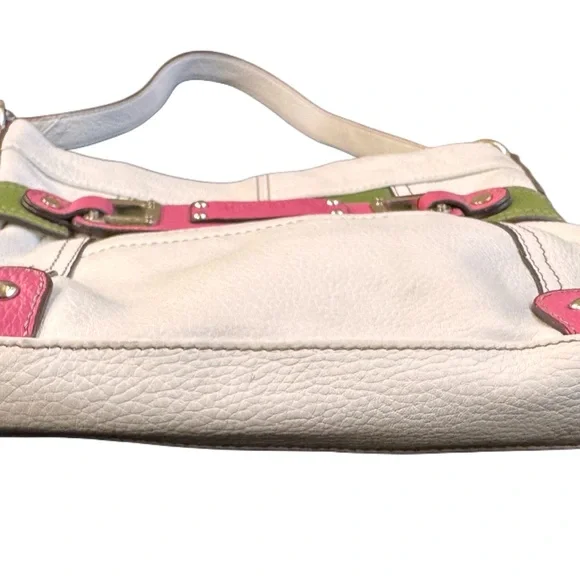 Tignanello White w/Pink/Green Trim Leather Crossbody Bag - Picture 4 of 5